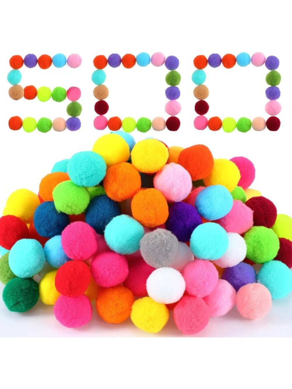 500 Pcs Multicolor Pom Poms for Crafting - 1.2 Inch, 20 Vibrant Colors